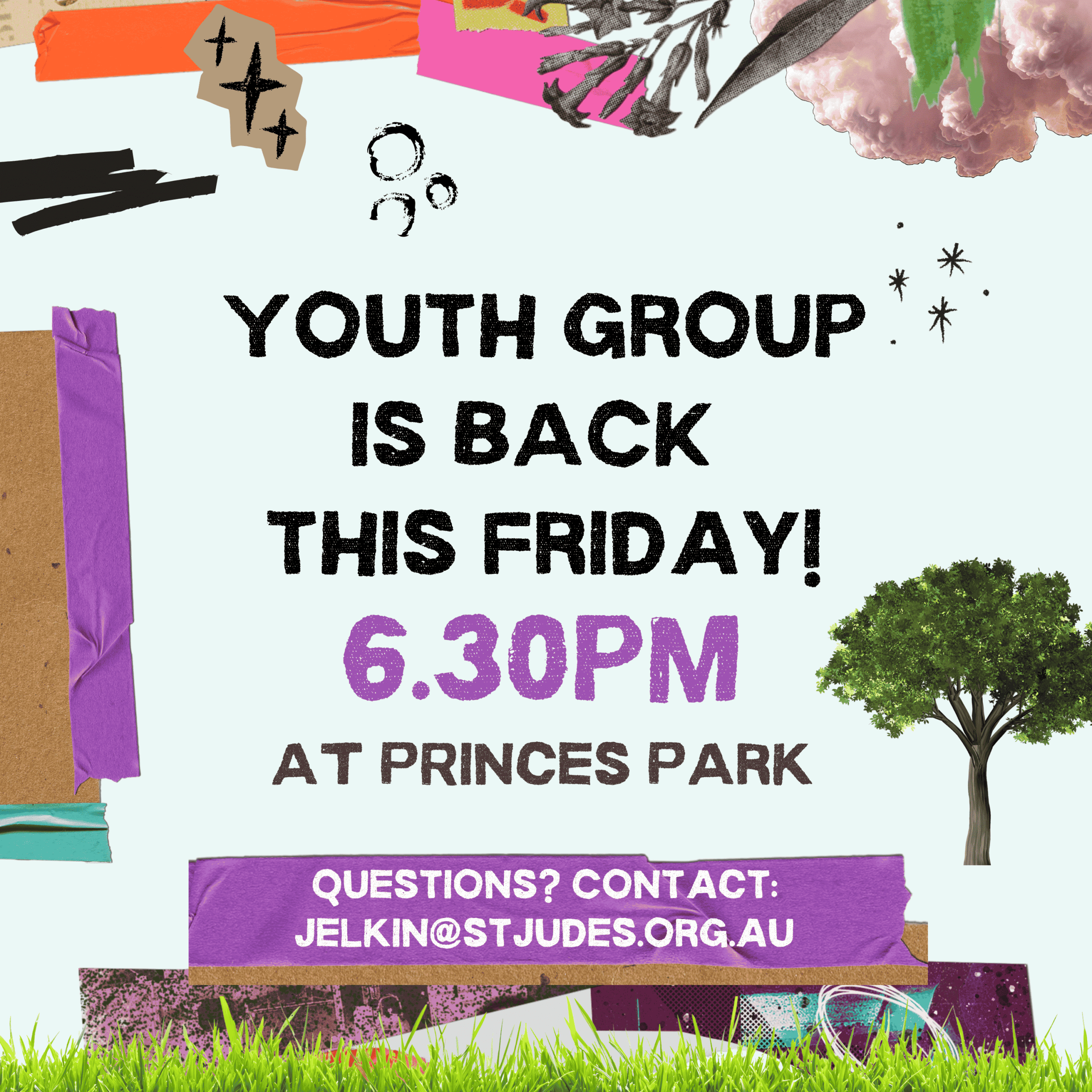 Youth Group is back this Friday: 6.30pm at Princes Park